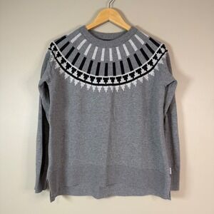 Eddie Bauer Women Medium Gray and Black Ski Cascadia Crewneck Sweater Fair Isle